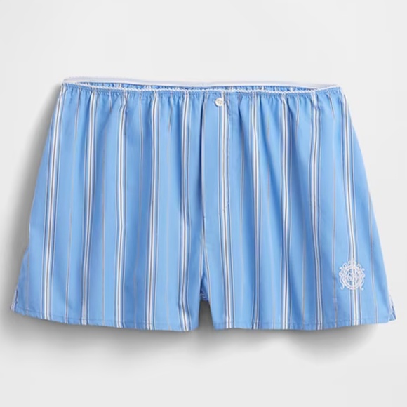 GAP × DÔEN Organic Cotton PJ Shorts Poplin Union Blue Boxers Emb Crest M NWT - Picture 4 of 15